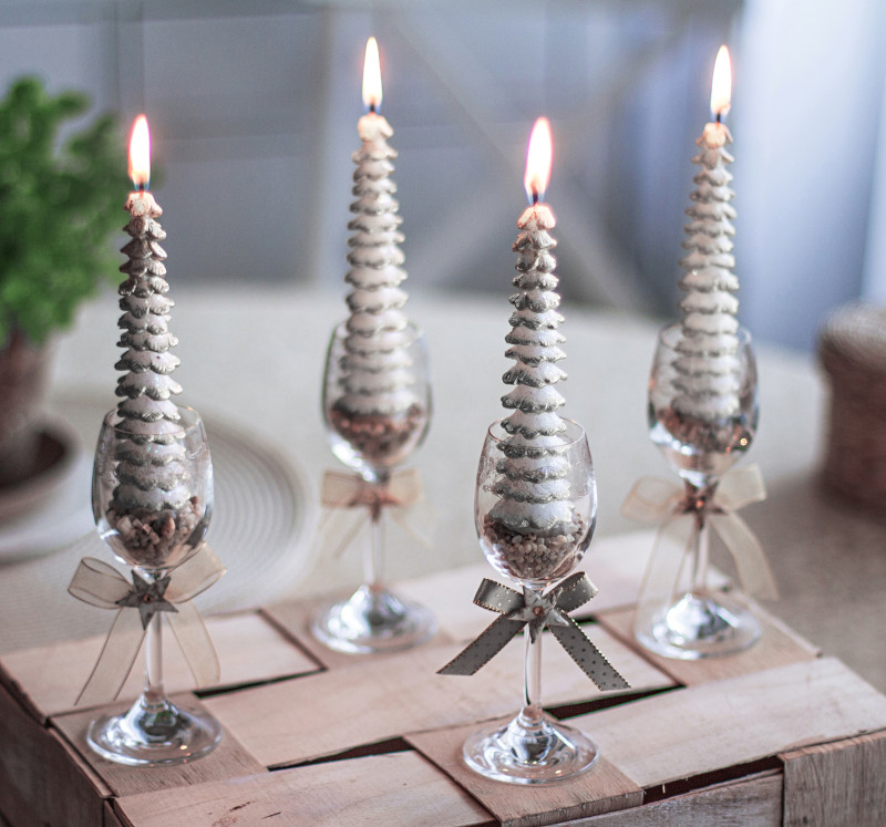 świece na stół wigilijny stroikowe srebrne