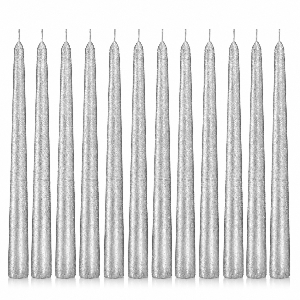 Srebrne świece stożkowe 24 cm KOKON – zestaw 12 szt.