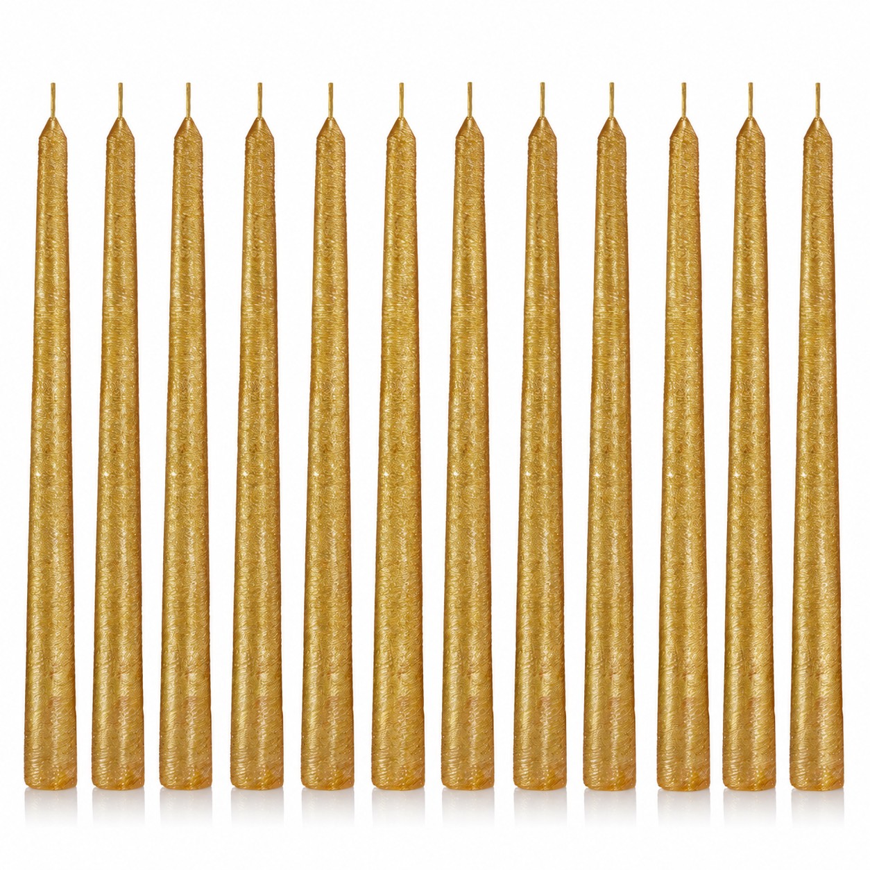 Złote świece stożkowe 24 cm KOKON – zestaw 12 szt.