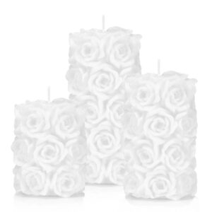 Świeczki białe RÓŻE zestaw trzech wysokości