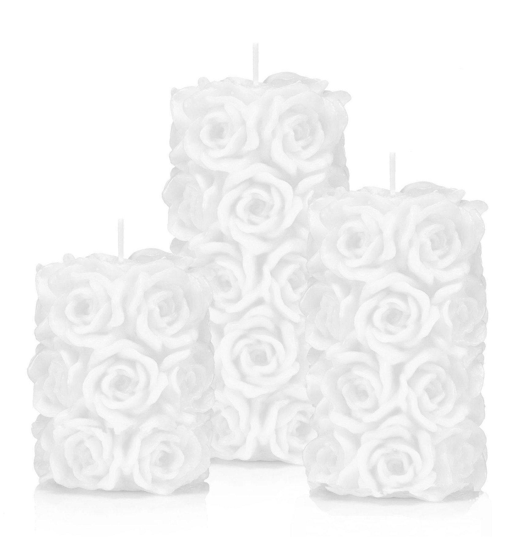 Świeczki białe RÓŻE zestaw trzech wysokości