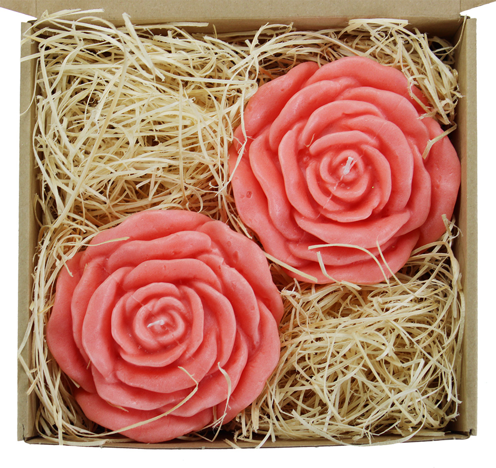 piękne świeczki na prezent róże łososiowe