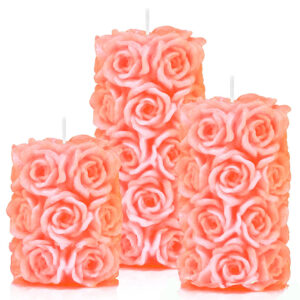 Zestaw świec dekoracyjnych RÓŻE 3 wysokości kolor łososiowy