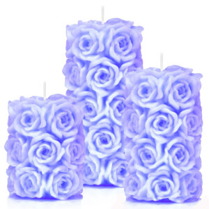Zestaw świec dekoracyjnych RÓŻE 3 wysokości kolor niebieski