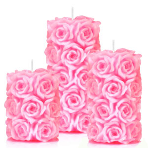 Zestaw świec dekoracyjnych RÓŻE 3 wysokości kolor różowy