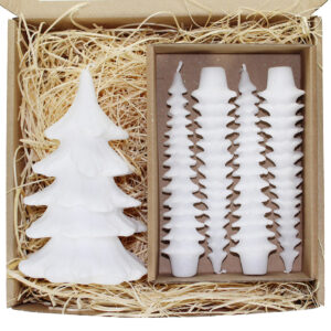 Zestaw świąteczny świec choinka 15 cm i stroikowe białe