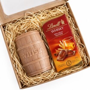 Zestaw prezentowy Whisky – brązowa świeca Beczka i czekolada