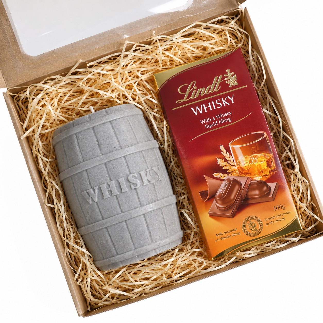 Zestaw prezentowy Whisky – świeca Beczka i czekolada