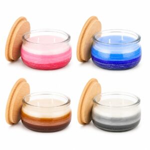 4x Świece zapachowe z drewnianą pokrywką mix zapachów 210 ml