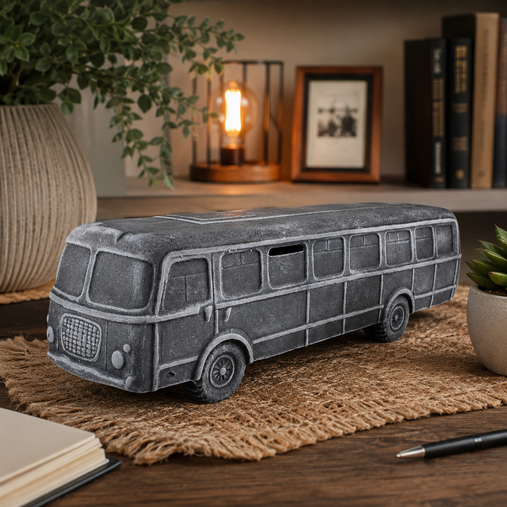 Duża Ceramiczna Skarbonka Autobus Retro XXL Szara – Polski Produkt, Rękodzieło, Pomysł na Prezent 4