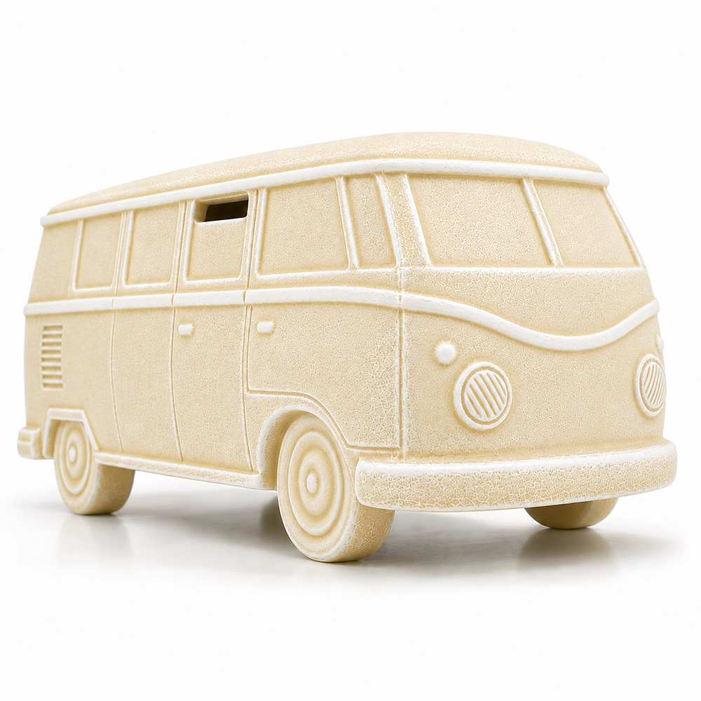 Duża Ceramiczna Skarbonka Bus Duża Ceramiczna Skarbonka Bus Retro XXL Ecru – Ręcznie Wykonana Dekoracja i Pomysł na Prezent