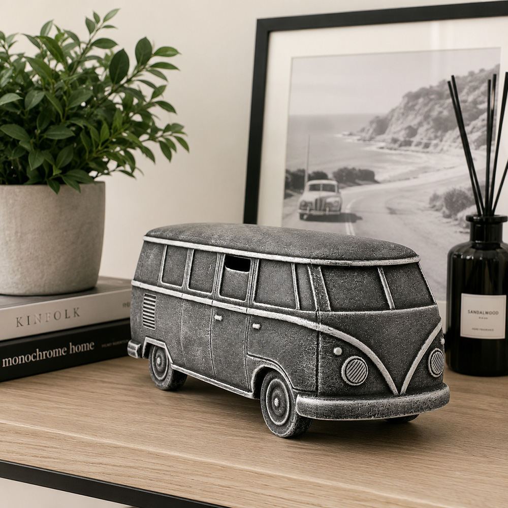 Duża Ceramiczna Skarbonka Bus Retro XXL Szara – Ręcznie Wykonana Dekoracja i Pomysł na Prezent 4